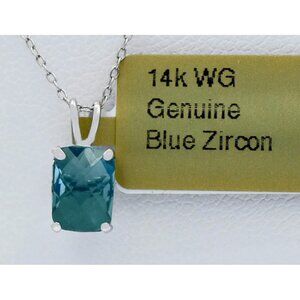 Genuine 1.82 Cts Blue Zircon Pendant 14k White Gold
